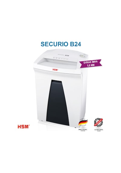 HSM SECURIO B24 - 5,8mm Evrak İmha Makinesi / Kağıt Kırpma Makinesi - CD İmha Makinesi - 35lt