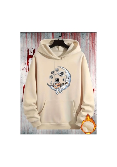 Medinenur Astronot Desenli 2 İplik Şardonlu Sweatshirt Bej