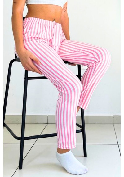 Farya Home Dreamy Soft Kadife Dokulu Ekose Kareli Süet Pijama Altı Pantolon Pembe