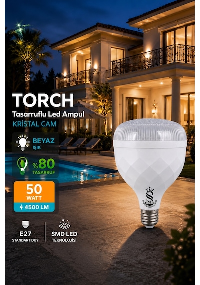 50w Kristal Tasarruflu E27 Beyaz Işık Torch Led Ampul 6 Adet 6 Adet