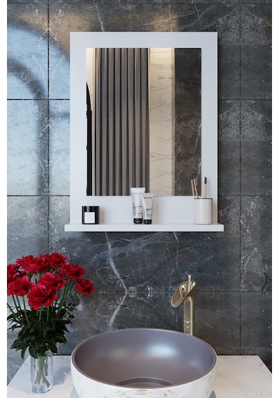Makbulce Safir Raflı Dresuar Banyo Aynası 60 x 45 Beyaz
