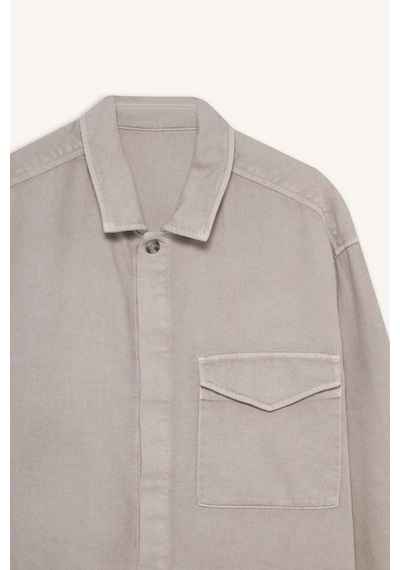 Defacto Boxy Fit Polo Yaka Twill Uzun Kollu Gömlek F7124ax25augr302 Gri