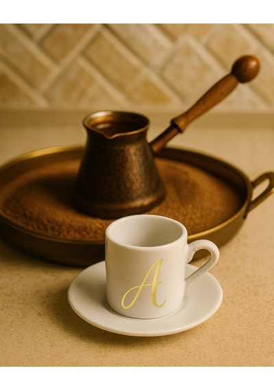 Türk Kahvesi Fincanı Harf, Espresso Fincanı Harf Beyaz - Altın12