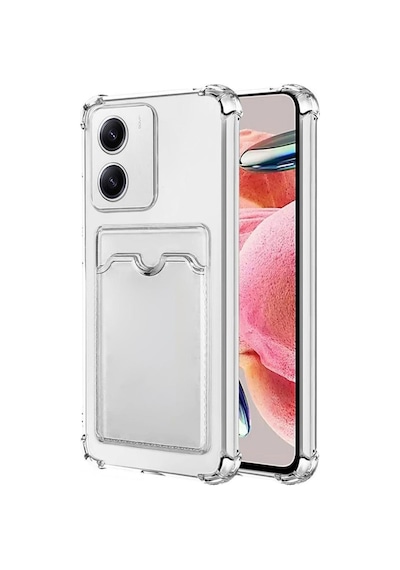 Redmi Note 11E Kılıf Darbe Emici Köşe Korumalı Kartlıklı Cüzdanlı Silikon Kapak Şeffaf