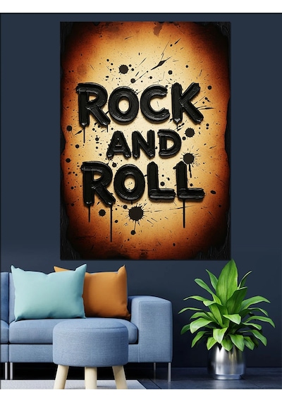 Ahşap Tablo Rock And Roll Graffiti Yazısı