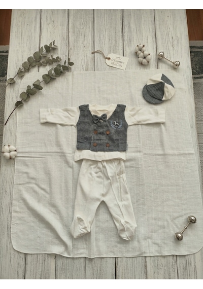 Baby Zuhu %100 Pamuk Atlı 10'lu Erkek Bebek Hastane Çıkışı Seti 0-3 Ay Beyaz