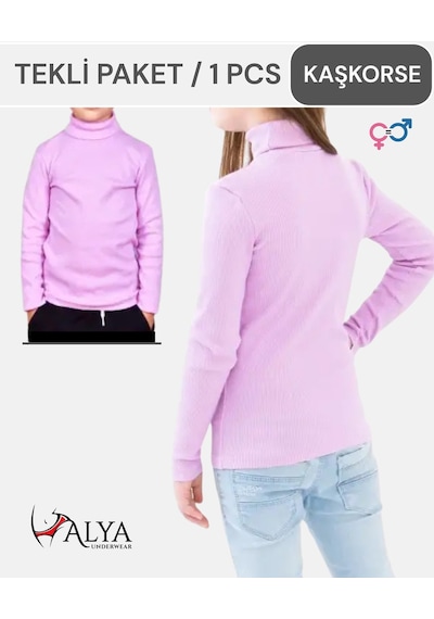 Alya Underwear Balıkçı Yaka Pamuklu Fitilli Kumaş Çocuk Kaşkorse Unisex Body LILA