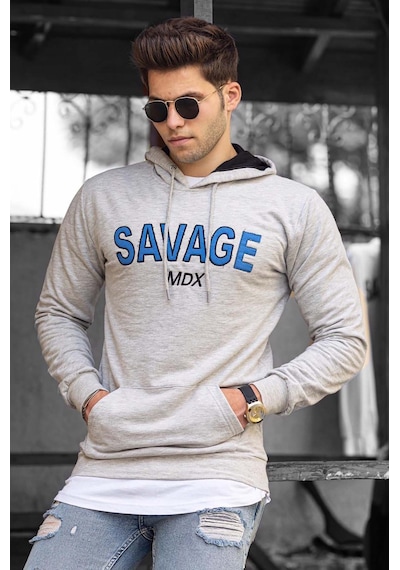 Madmext Madmext Basklı Gri Kapşonlu Sweatshirt 4147-gri Gri