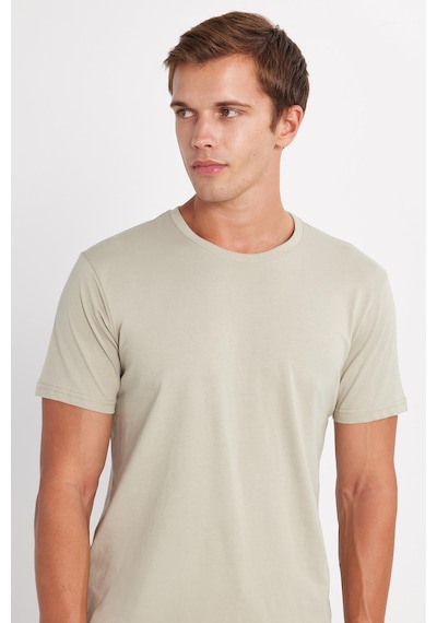 Tudors Unisex Slim Fit Dar Kesim %100 Pamuk Yumuşak Dokulu Yeşil Bisiklet Yaka Tişört-34605 Yeşil