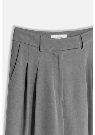 Kadın Gri Çift Pileli Oversize Pantolon Gri
