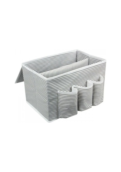 Başucu Düzenleyicisi Gri Çizgili Organizer Kutu Klasik 35x22x22 Cm Gri-beyaz