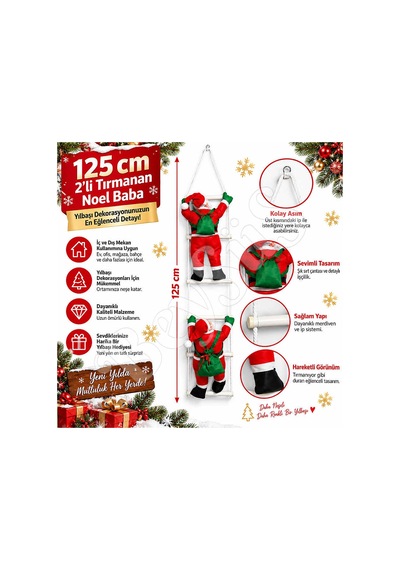 Yılbaşı Tırmanan Noel Baba 125 Cm 2li