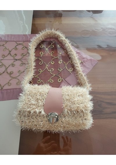 Melya Astarlı Peluş Çanta Beyaz - Pembe