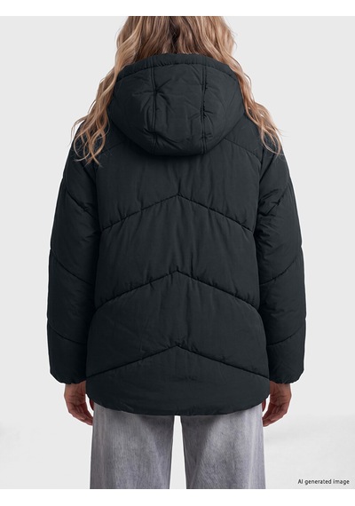 Lcw Vision Siyah Kapüşonlu Oversize Kadın Şişme Mont