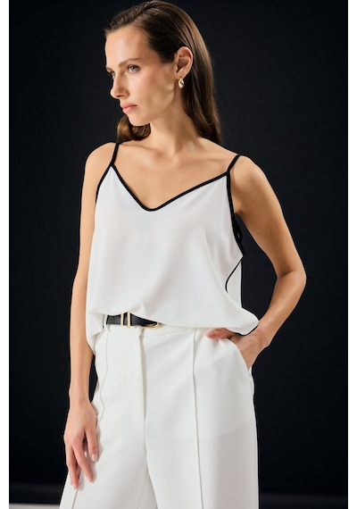 Sateen Kontrast Askılı Bluz - Ekru-137318