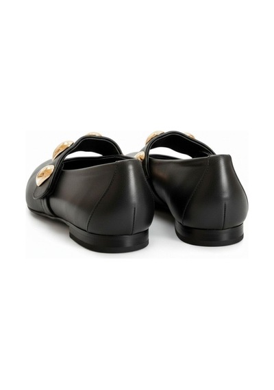 Ne&ve Shoes Siyah Hakiki Deri Gold Aksesuar Detaylı Lastikli Kadın Şık Ve Rahat Babet