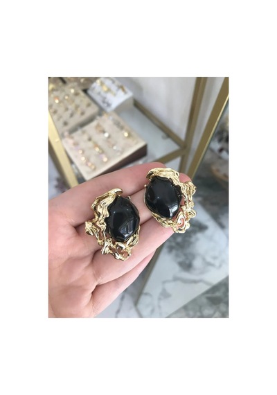 Gold Detaylı Tasarım Siyah Küpe