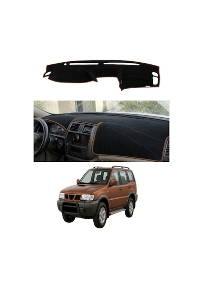 Nissan - Terrano Duz Model 1993-2006 Uyumlu Torpido Koruma Kılıfı - Kahverengi Şeritli