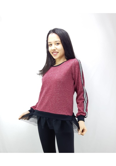 Toontoy Kız Çocuk Kol Üstü Ve Arkası Şeritli Sweatshirt Kırmızı