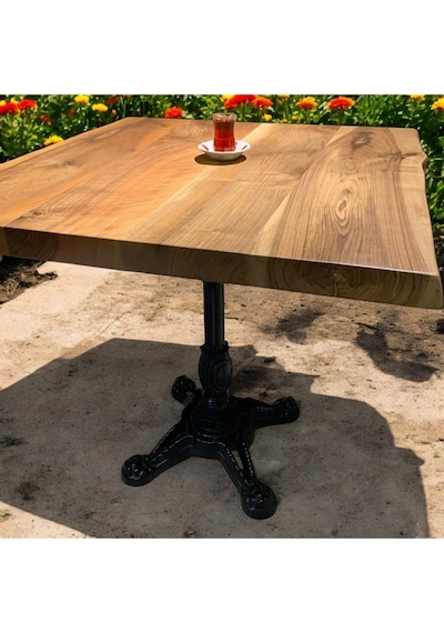 Cafe Masa Ahşap Kütük Masa Aslan Ayak Kare 70x70 Ceviz