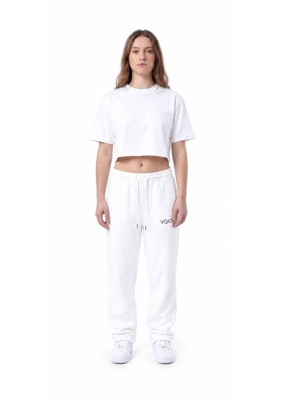 Feville 3 İplik Şardonlu Ayarlanabilir Paça Baggy Unisex Eşofman Altı Beyaz