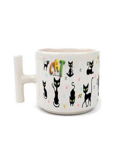 Cat Love Baskılı Beyaz Kulplu T Kupa