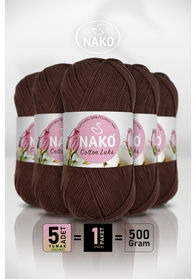 Cotton Lüks - 97593 Kahverengi - 5'li Paket - 100gr/330m - Pamuklu Hırka Yelek Amigurumi İpi
