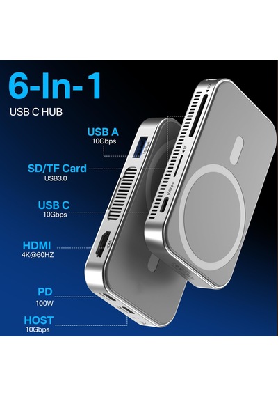 Acasis Ec1401 6in1 Apple Uyumlu iPhone 15/16/17 ,4k60 Hdmı,m.2 Ssd,magsafe,sd/tf,100w Pd Kozmik Turuncu Pro