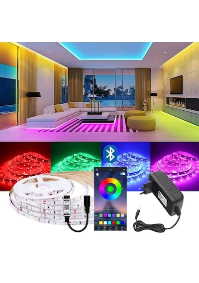 Rgb Şerit Led Işık 256 Renk Bluetooth Kontrol Set 2.5 Metre