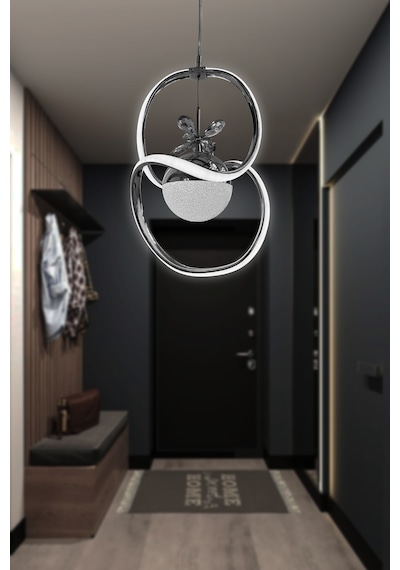 Badem Tek Toplu Modern Sarkıt Led Avize - - Kumandalı / Krom Krom