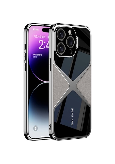 Apple iPhone Uyumlu 15 Pro Kılıf Ultra İnce Kamera Korumalı Pc + Deri Arka Yüzey Pazarplus X-pro Kılıf Titanyum-Gri