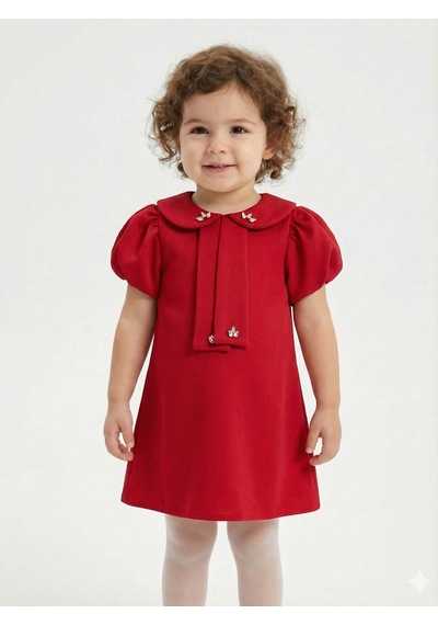 Xo Kids Kız Çocuk Kısa Kol Elbise 1-6 Yaş 2915-1 Kırmızı