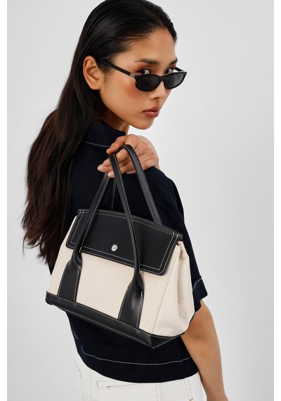 Shule Bags Suede Garnili Kanvas El Ve Çapraz Siyah