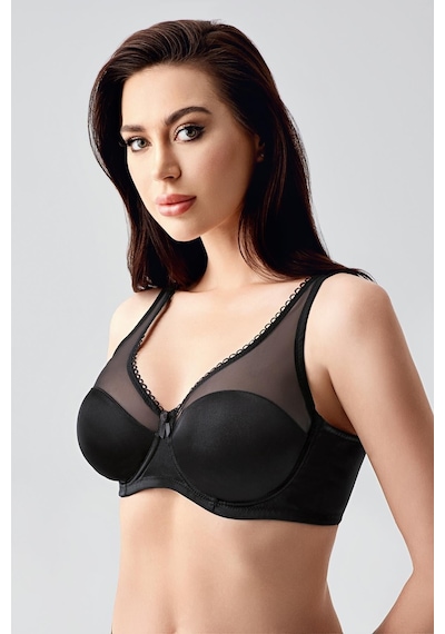 New Bra Kadın C Kap Balenli Tül Detaylı Toparlayıcı Sütyen Siyah 2304 Siyah