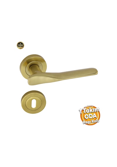 Badem10 Royal Titanyum Gold Oda Kapı Kolu Daire Rozetli Sürgülü Ve Çelik Kapı Kulpu Uyumlu Sağ Sol Kolları
