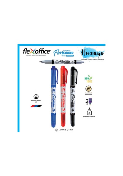 Flexoffice Permanent Marker Çift Taraflı Siyah Mürekkep 12 Li Fo-pm07 Çok Renkli