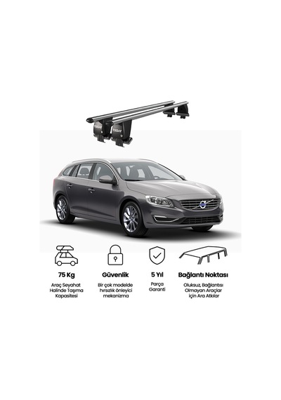 Royal Volvo V60 2010-2011 Uyumlu Gri Kilitli Ara Atkı Port Bagaj Tavan Barı