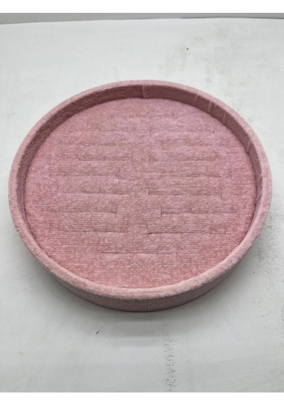 Süet Kumaş Pembe Renk 20x20 Cm Yuvarlak Batırmalı Bileklik Kelepçe Tablası Pembe