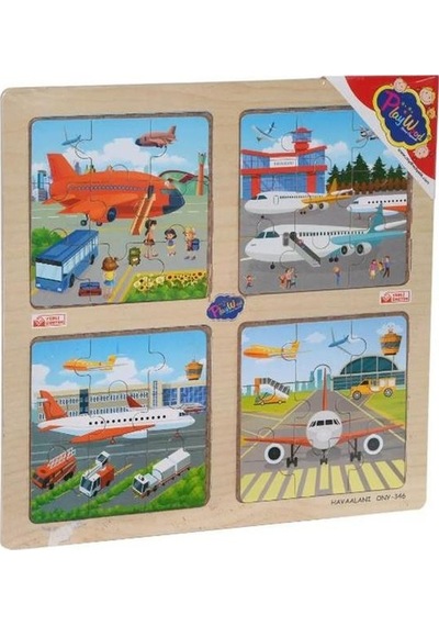 Playwood Ahşap Eğitici 4 Lü Puzzle Havaalanı Ony-346