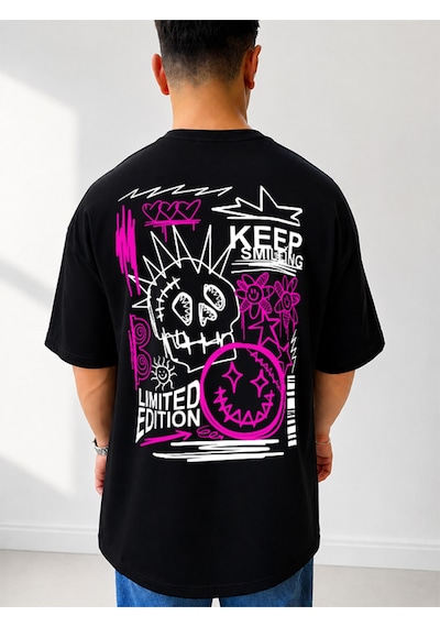 525 Oversize Sırt Baskılı Streetwear Unisex T-shirt Limitededition Siyah