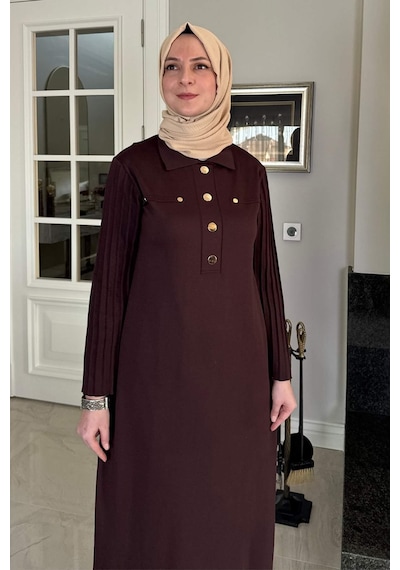 Rabia Şamlı Beste Triko Elbise Acı Kahve Normal