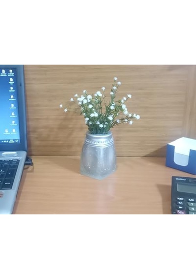 Vazo Dahil,vazo Dahil,vazoda Çiçek,beyaz Yapay Çiçek,vazo Dekoratif Kristal Taşlı Gümüş Poliresin 7x7x15 Çok Renkli