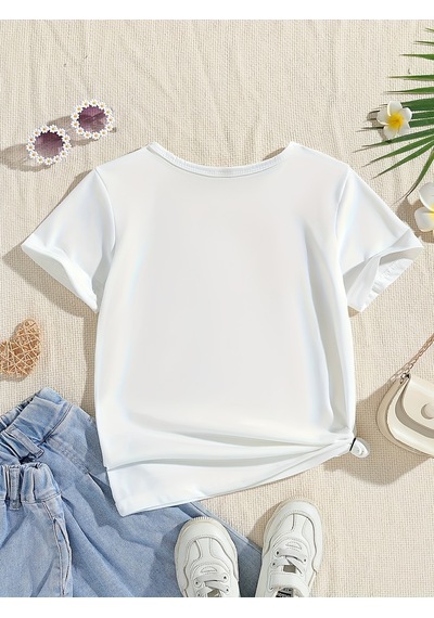 Uyguntarz Çocuk Emoji Hologram Baskılı Pamuklu Tshirt Beyaz