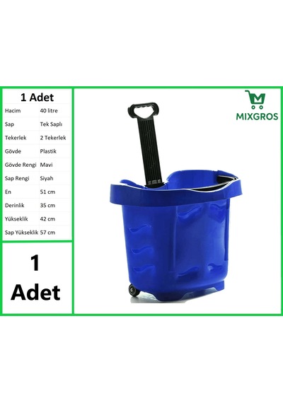 Tekerlekli Plastik Market Alışveriş El Sepeti 40 Litre Mavi 1 Adet