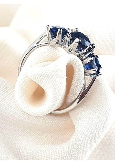 Sky Diamond Blue Creative Sapphire 925 Ayar Gümüş Lüks Tria Yüzük (521723198)