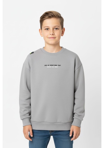 Bisiklet Yaka Baskı Detaylı Erkek Çocuk Sweatshirt-90906 Gri