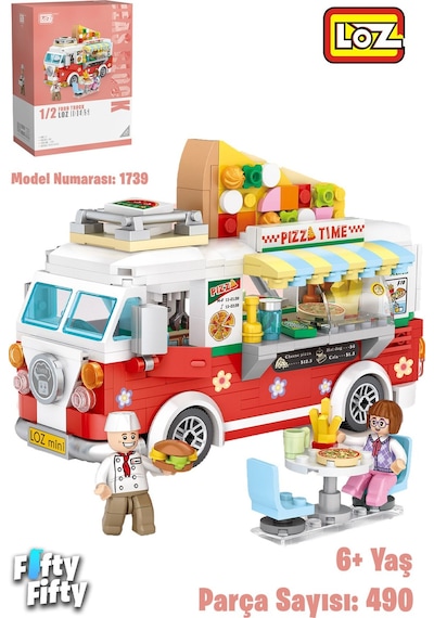 Loz Mini Block Serisi Food Truck/pizza Kamyonu -lz1739 490 Parça Oyuncak Yapım Seti