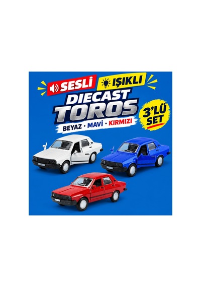Alpmodel Çek Bırak Kırmızı Mavi Beyaz Renault Sesli Ve Işıklı 12 Cm Diecast Metal Model Oyuncak Araba 3'lü Set