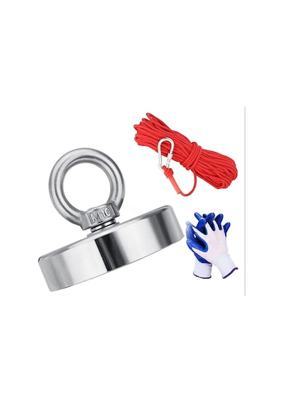 Magnet Fishing Halatlı Eldivenli Neodyum Pot Mıknatıs Seti, 80Mm