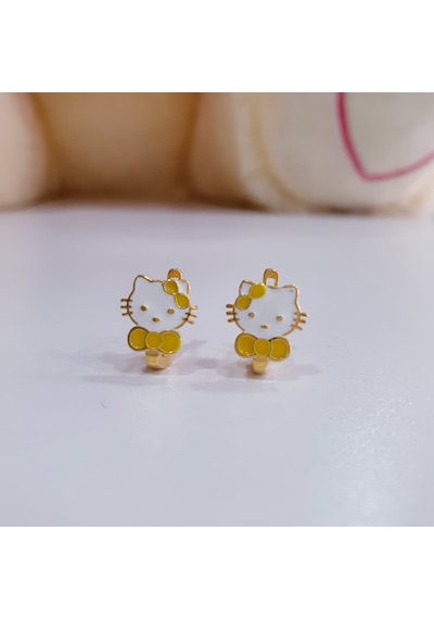 Mineli Klipsli Sarı Tokalı Sevimli Kedi Model Gümüş Çocuk Küpesi